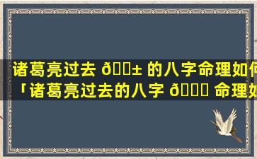 诸葛亮过去 🐱 的八字命理如何「诸葛亮过去的八字 🐞 命理如何解释」